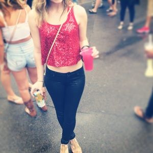 Express summer sequin crop top